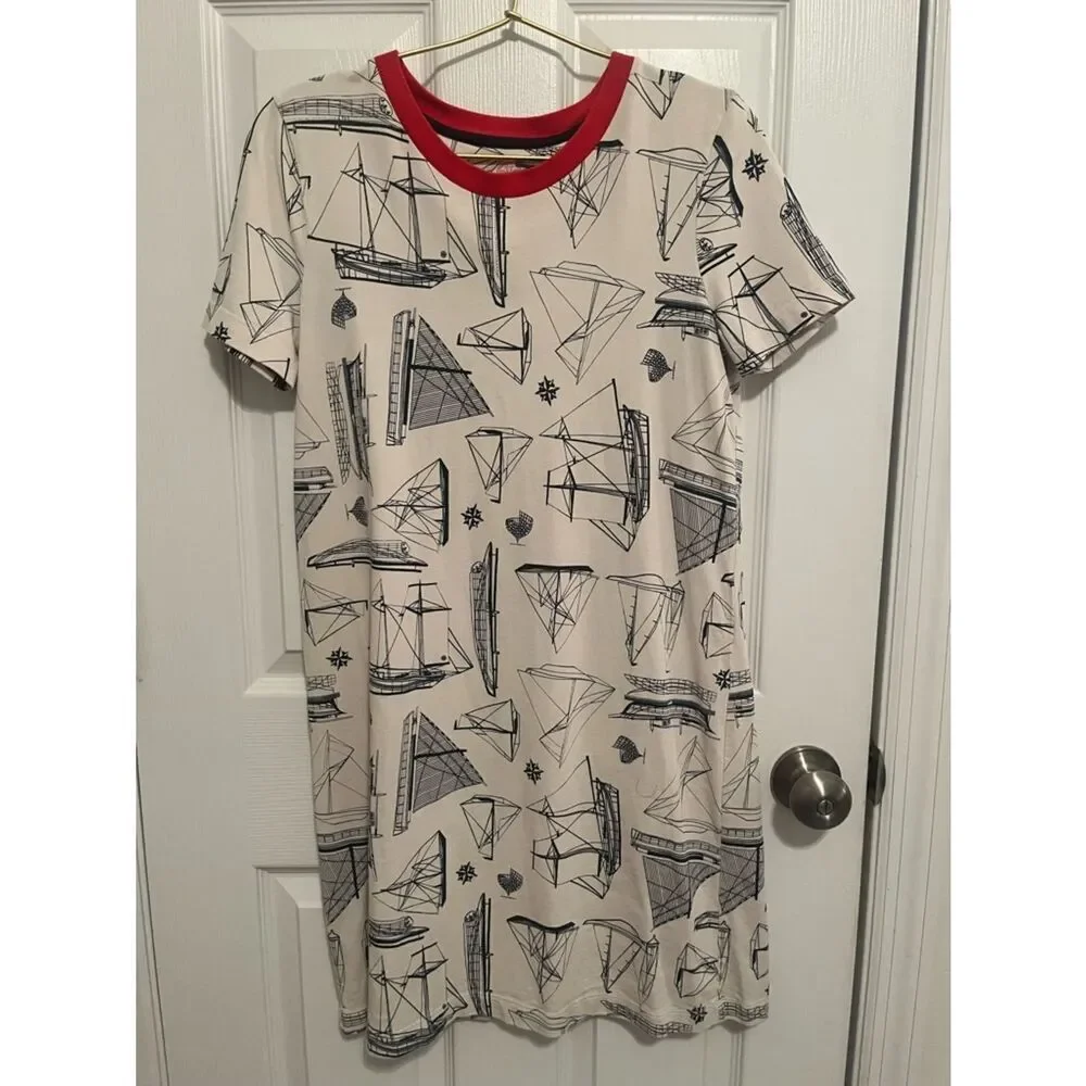 Tory Burch Nautical Sailboat Print Pima Cotton T Shirt Dress Sz S